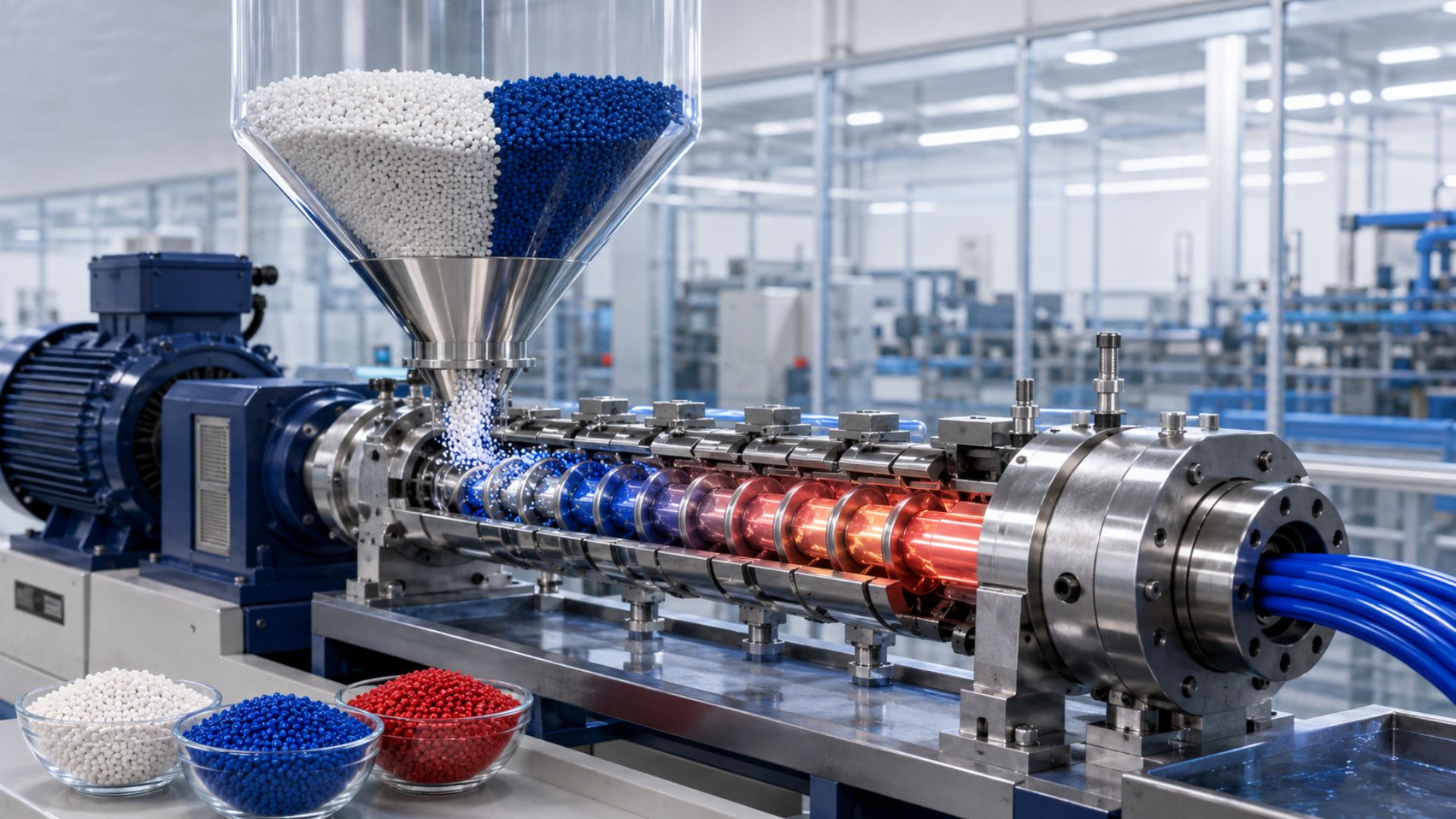 Masterbatch is blended with the base polymer before entering the extrusion process to deliver consistent color and functional performance